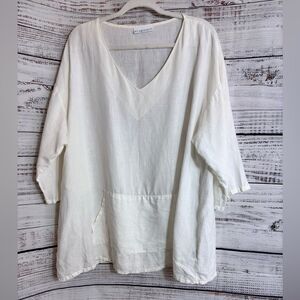 Bryn Walker Top Womens Sz Medium linen Ivory Popover Woven boho Tunic Minimalist